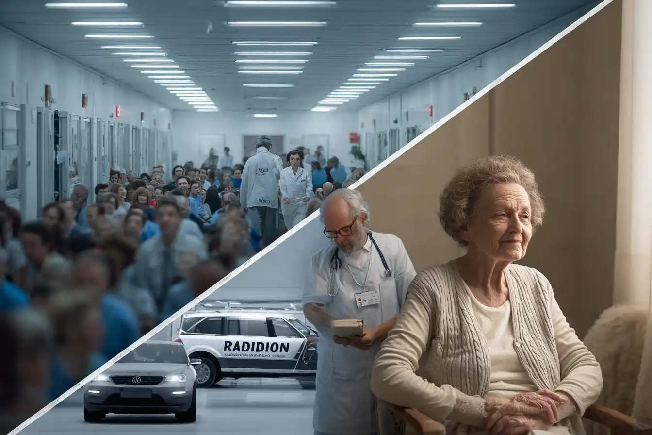 confronto radiografia a domicilio con sala d attesa piena in ospedale